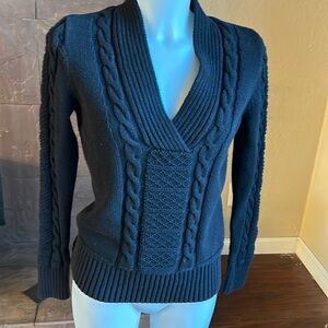 Chaps Vneck Cableknit Sweater medium women’s black
